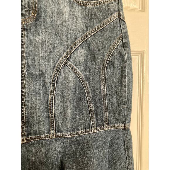 VTG 90s Phoebe Buffay Denim Skirt Ruffle Bottom Raw Hem Size 8 *See Details - Picture 4 of 9